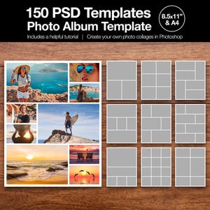 Photoshop Photo Album Template Bundle, 8.5x11" & A4, 150 Photo Album Templates, Photoshop Photo Templates (PSD File)