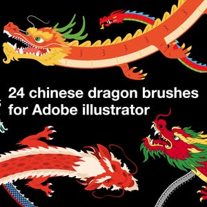 24 Chinese drakenpenselen voor Adobe Illustrator, patroonpenselenbibliotheek, AI-bestand
