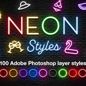 Photoshop Neon Layer Styles | 100 neon layer styles for Adobe Photoshop, .asl file, Photoshop layer style bundle