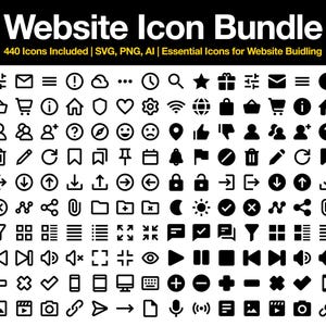 Website Icon Bundle | Includes 440 Icons, Essential Icons for Website Building (SVG, PNG, AI)