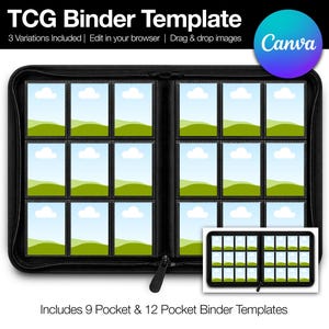 TCG Binder Template, Includes 9 Pocket Binder Template & 12 Pocket Binder Template, Trading Card Layout (Canva Digital Download)