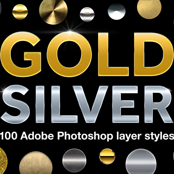 Photoshop Gold & Silver Layer Styles | 50 gold styles, 50 silver style, .asl file, Photoshop download