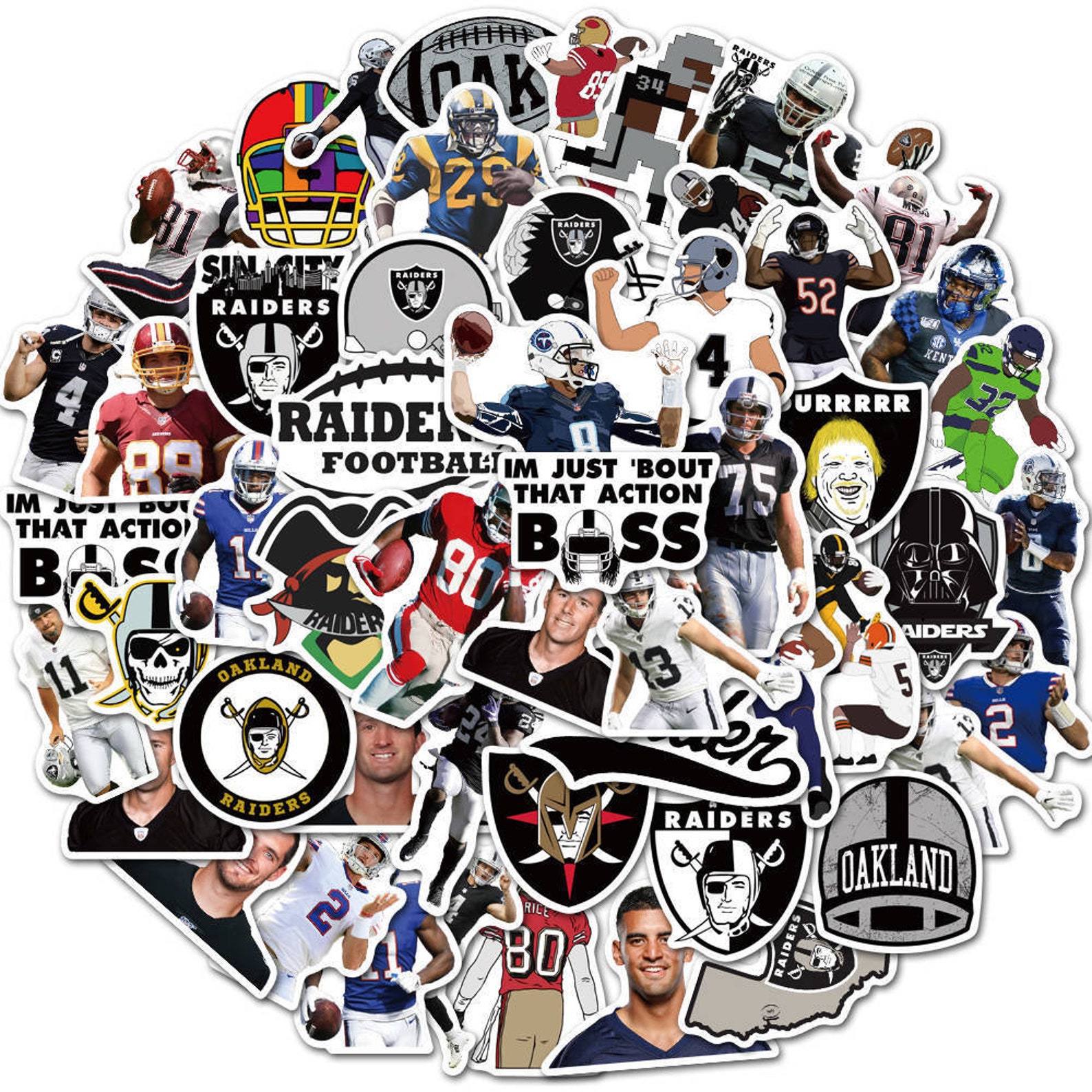 50PCS Football Oakland Raiders Stickers Pack Waterproof Vinyl Etsy
