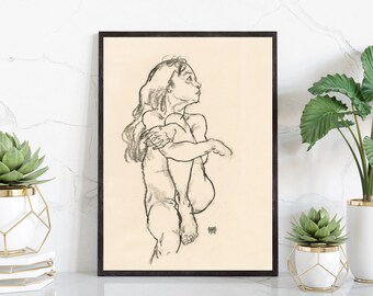 Egon Schiele Print, Seated Women With Bent Knee, Fine Art Print,  Museum Print, Gallery Poster,  High Quality Print, Vintage Painting