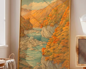 川瀬巴水作「千手滝 赤目」日本美術版画、木版画、ジクレー