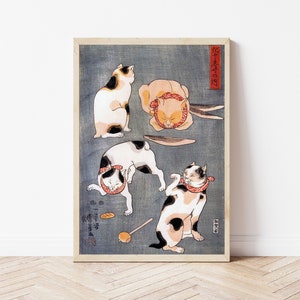 Four Cats In Different Poses, Kuniyoshi Utagawa Print, Japan Wall Art, Japanese Art Gift, Japanese Print, Museum Print,