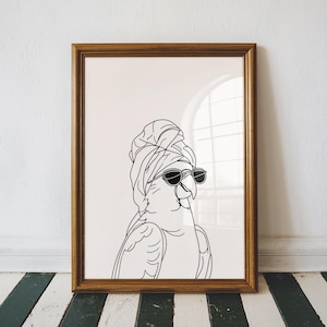 Parrot Bathroom Wall Art, Parrot With Towel Wrap, Retro Print, Trendy Decor, New Home Gifts, Animal Bathroom Print