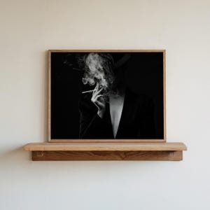 Mysterious Woman Smoking, Black and White Photo Print, Fashion Print, Photography Print, Trendy Aesthetic Decor, Unframed