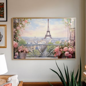 Flowers In Paris, Romantic French Wall Decor, Eiffel Tower Print, Housewarming Gifts, Bedroom Poster, Travel Lover Gifts, Unframed