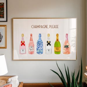 Lámina artística "Champán, por favor", decoración de carrito de bar, póster de cócteles, decoración de cocina, impresión de pared para fiestas, decoración moderna para el hogar