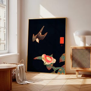 Vintage Japanese Art, Swallow and Camellia by Ito Jakuchu, Japanese Wall Art, House Decor, Wall Art Prints, Japan Art