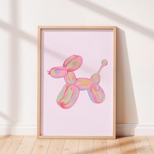 Pink Balloon Dog Pop Art Print, Maximalist Home Decor, Apartment Wall Art, Aesthetic Decor, Pink Wall Art, Unframed