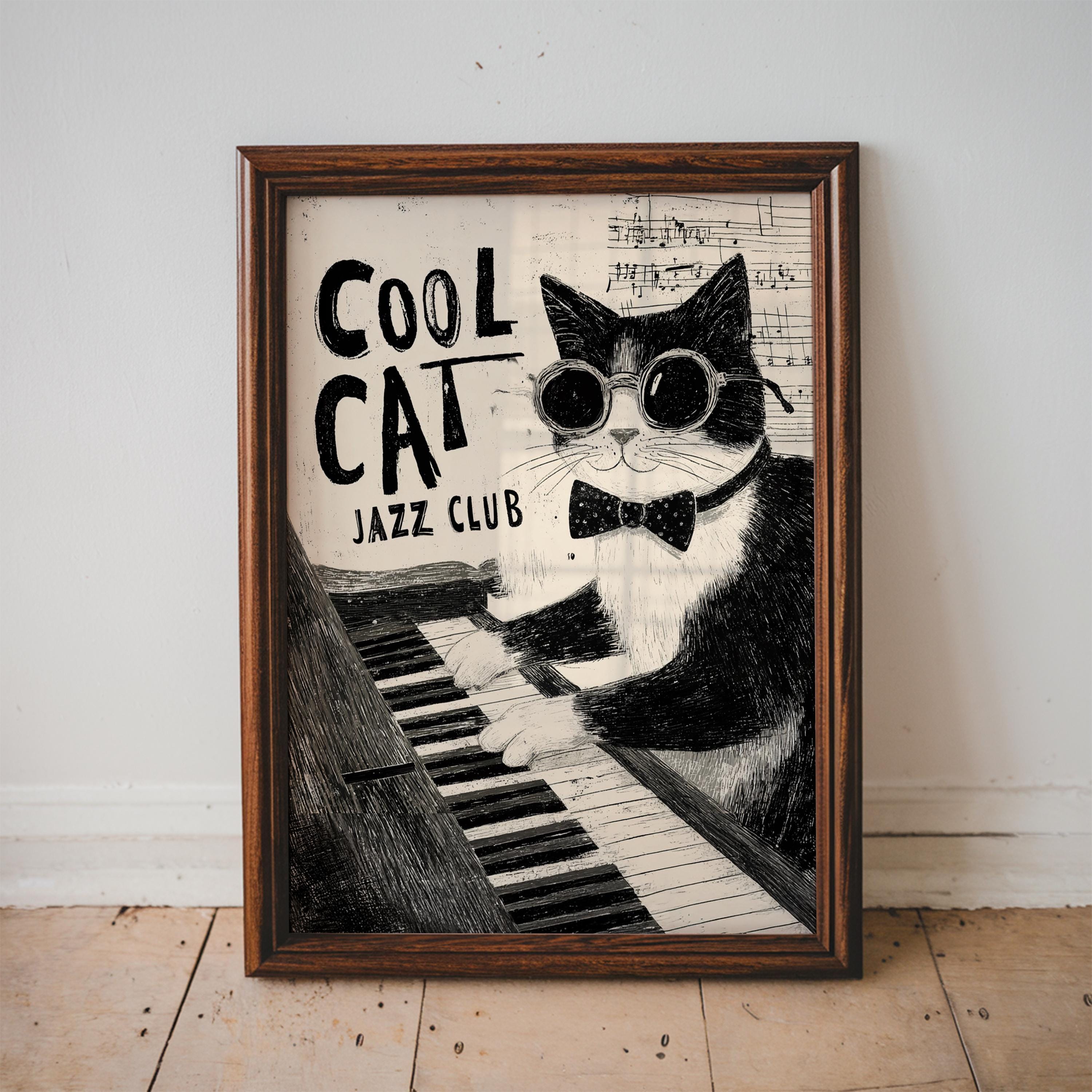Cool Cat Jazz Club Wall Print, Jazz Lover, Music Decor, Vintage