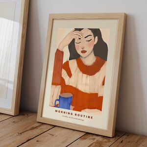 コーヒーと過剰な思考、キッチンの壁アート、彼女への面白いギフト、現代アート、ロマンチックなインテリア、美的インテリア
