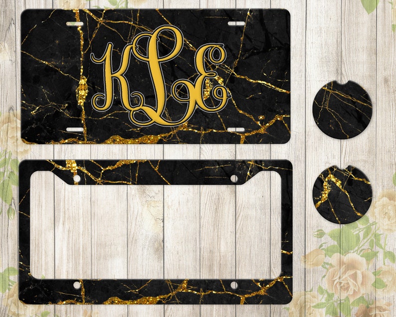 Custom Car Tag for Women Car Coasters Marble License Plate Marble Coasters License Plate Frame