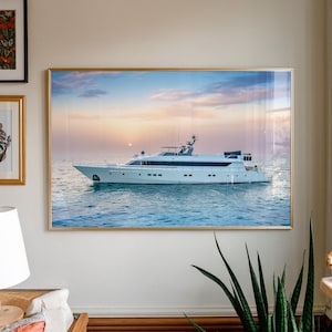 Yacht at Sunset, Luxury Yacht Poster, Old Money Yacht Print, Boat Print, Old Money Aesthetic, Luxury Fashion Print, Yacht Club Print