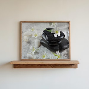 Floral Zen Stones Bathroom Wall Art, Bathroom Wall Decor, Bathroom Canvas Art Prints, Spa Decor