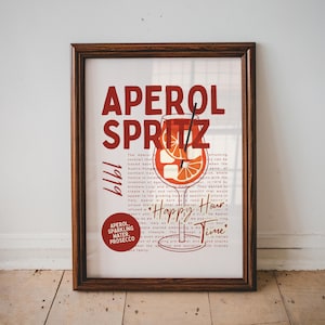 Aperol Spritz Cocktail Print, Bar Cart Decor, Cocktail Poster, Kitchen Home Decor, Party Wall Print, Trendy Home Decor