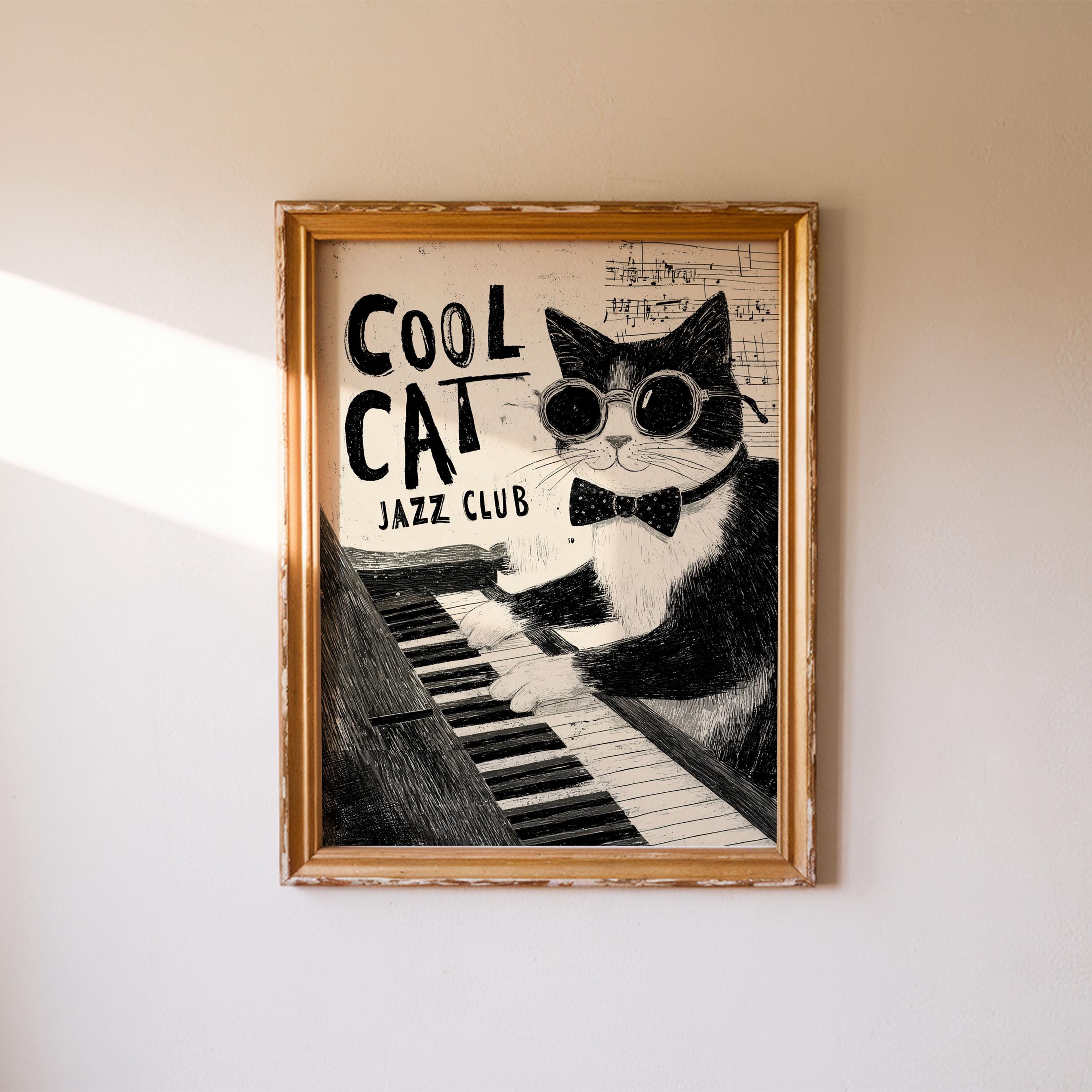 Cool Cat Jazz Club Wall Print, Jazz Lover, Music Decor, Vintage