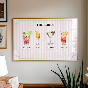 カスタムルームメイトドリンクプリント、ルームメイトをドリンクとして、トレンディなアパートの寮アート、バーカートの装飾、カクテルポスター、パーソナライズされたウォールアート