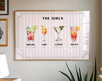 Custom Roommate Drink Print, Roommates as Drinks, Trendy Apartment Dorm Art, Bar Cart Decor, Cocktail Poster, Personalized Wall Art