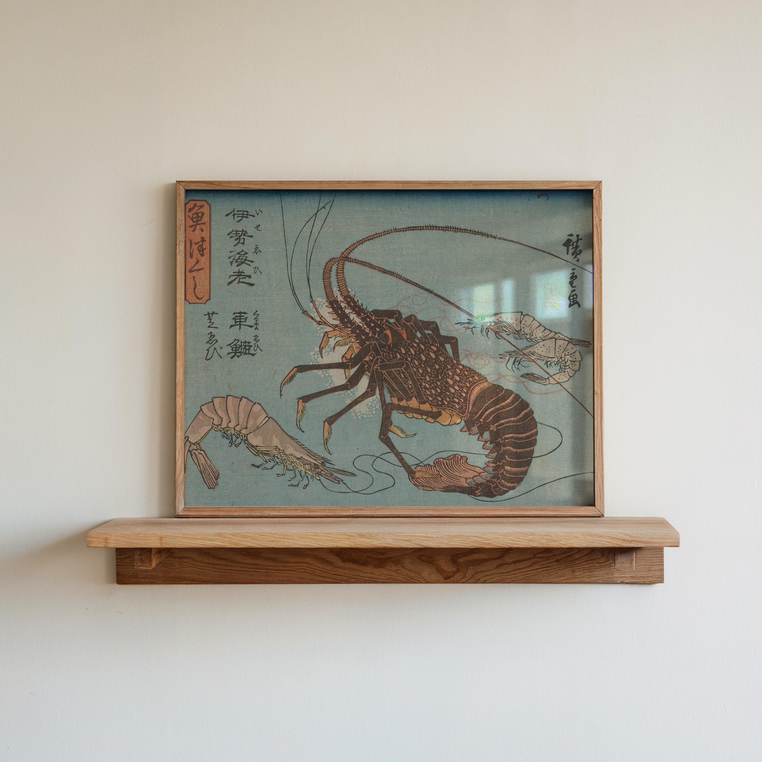Japanese Lobster and Prawns Painting, Coastal Decor, Japan Wall