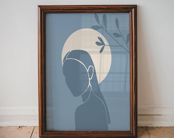 Woman and Moon Giclée Print: Minimalist Silhouette Art