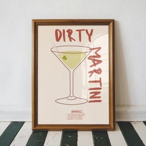 Dirty Martini Cocktail Recipe Art Print, Bar Cart Decor, Cocktail Poster, Kitchen Home Decor, Party Wall Print, Trendy Home Decor