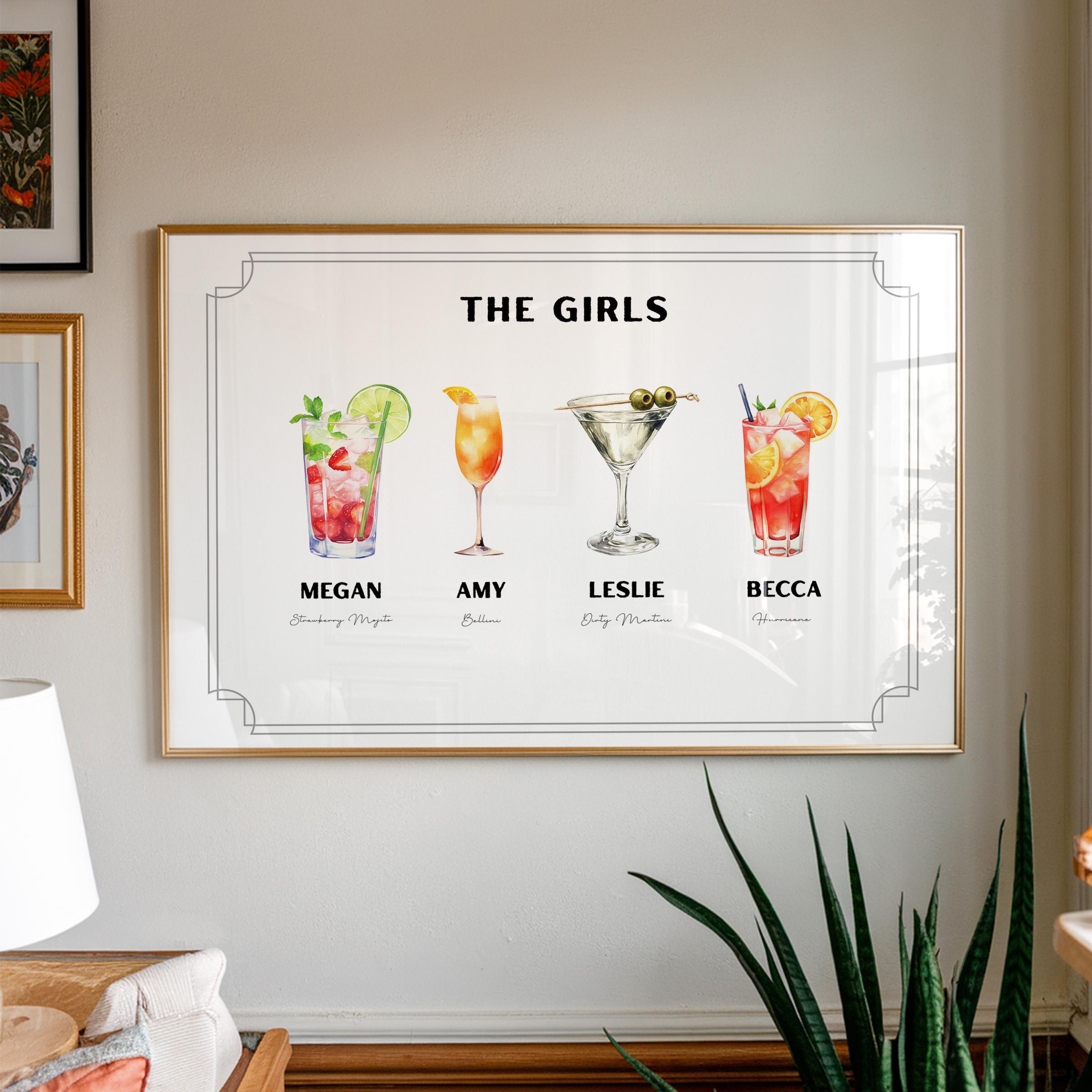 Custom Roommate Drink Print, Roommates as Drinks, Trendy College Apartment Dorm Art, Bar Cart Decor, Cocktail Poster, Personalized Wall Art
