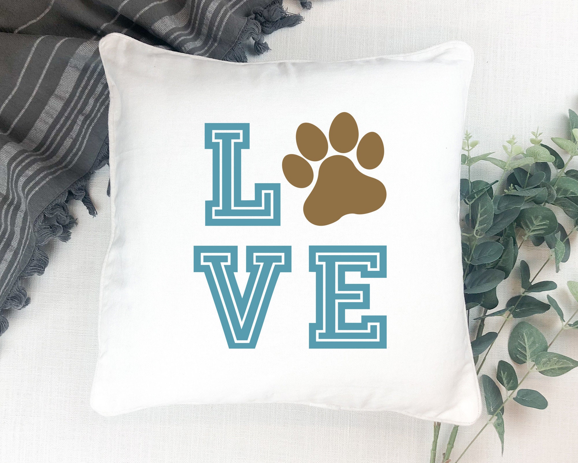 Paw Print Throw Pillow Blue Plaid Decor Dog Lover Gifts Etsy