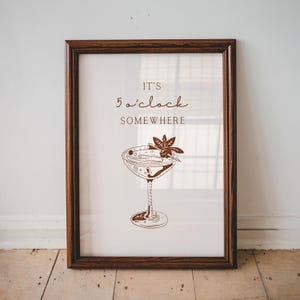 It's 5 O Clock Somewhere, Bar Cart Decor, Cocktail Poster, Kitchen Home Decor, Party Wall Print, Trendy Home Decor, Minimalist Decor