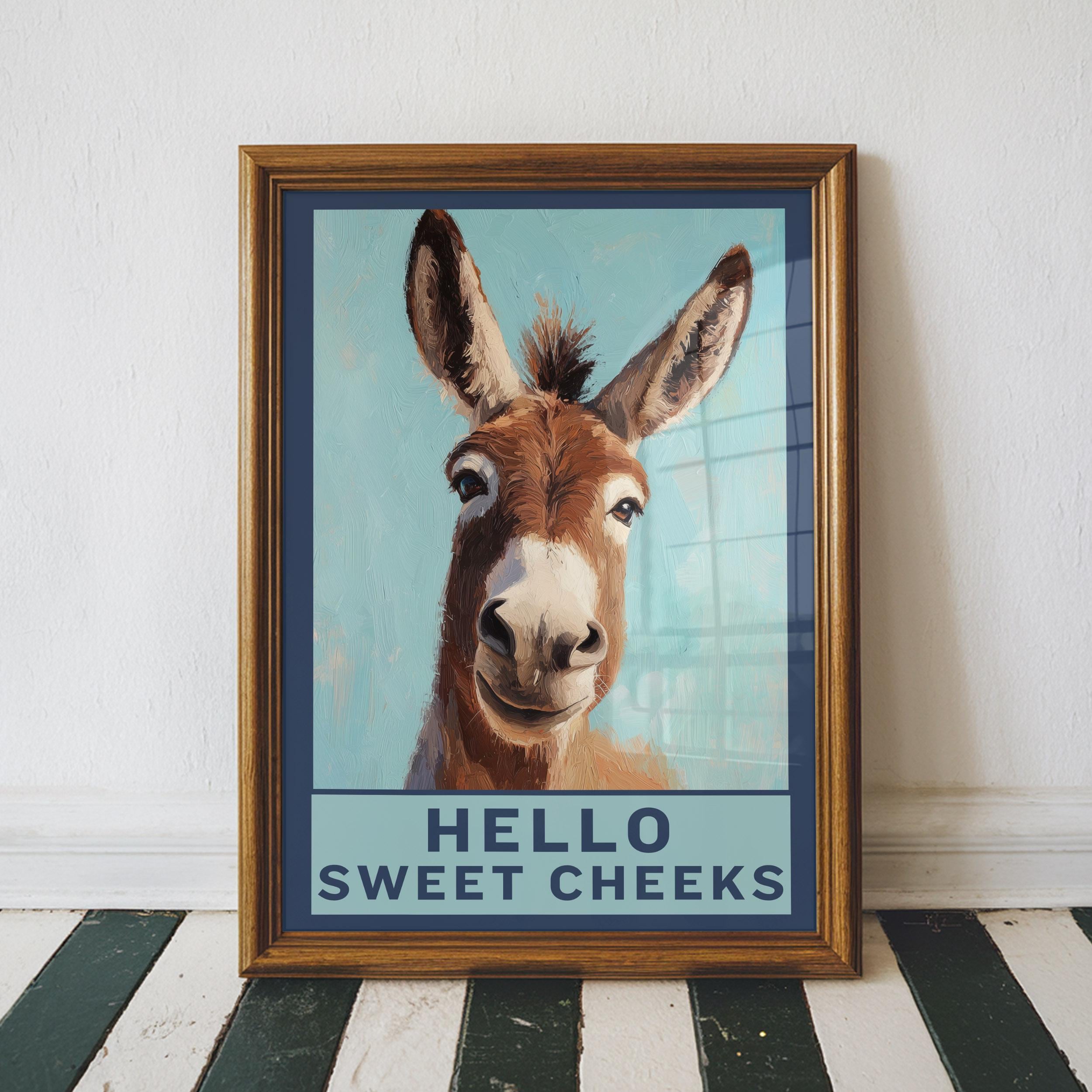 Funny Donkey Bathroom Print: Hello Sweet Cheeks - Farmhouse Animal