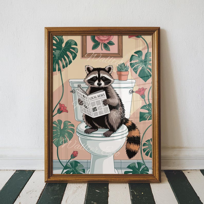 Raccoon Bathroom Wall Print: Funny Toilet Humor Home Decor - Etsy