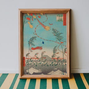 Japońskie wydruki festiwalowe, wydruki Utagawy Hiroshige, okres Edo, japońska sztuka drzeworytnicza, wydruki muzealne, wystrój salonu, duża sztuka ścienna
