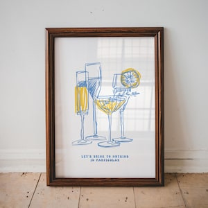 Impresión artística de cóctel "Bebamos por nada", decoración de carrito de bar, póster de cóctel, decoración de cocina, impresión de pared para fiestas, decoración moderna del hogar