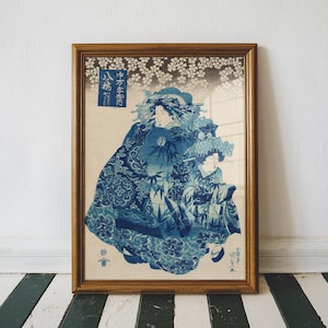 Vintage Japanese Woodblock Print, Beautiful Women Print by Utagawa Kunisada, Geisha Japanese Art, Living Room Large Wall Art, Ukiyo-e
