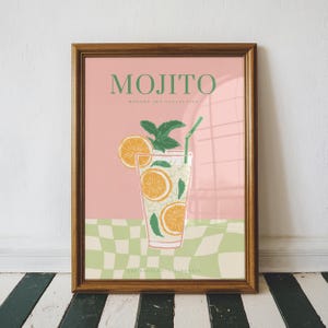 Mojito Cocktail Art Print, Bar Cart Decor, Cocktail Poster, Kitchen Home Decor, Party Wall Print, Trendy Home Decor