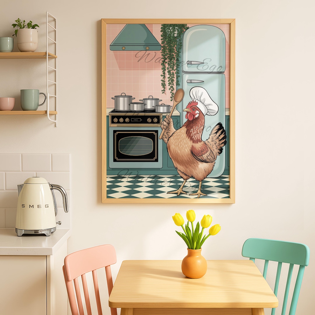 Chicken in the Kitchen, Kitchen Wall Print, Funny Animal Home Decor ...