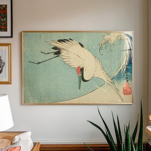 Vintage Japanese Print, Crane Flying Over A Wave by Utagawa Hiroshige, Japanese Art, Living Room Large Wall Art, Ukiyo-e