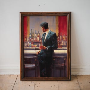 Man At The Bar Print, Bar Cart Decor, Cocktail Poster, Luxury Home Decor, Party Wall Print, Trendy Home Decor