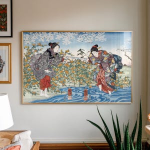 Vintage Japanese Print, Japanese Girls Painting by Utagawa Hiroshige, Japanese Art, Living Room Large Wall Art, Ukiyo-e