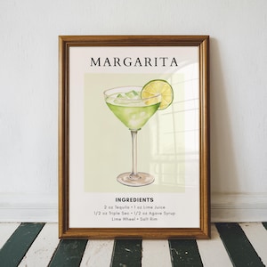 Margarita Cocktail Recipe Art Print, Bar Cart Decor, Cocktail Poster, Kitchen Home Decor, Party Wall Print, Trendy Home Decor