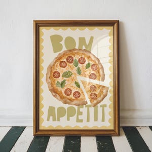 Bon Appetit Pizzaプリント、キッチンウォールアート装飾、タイポグラフィプリント、イタリア料理愛好家へのギフト、ロマンチックな装飾、美しいホームデコレーション