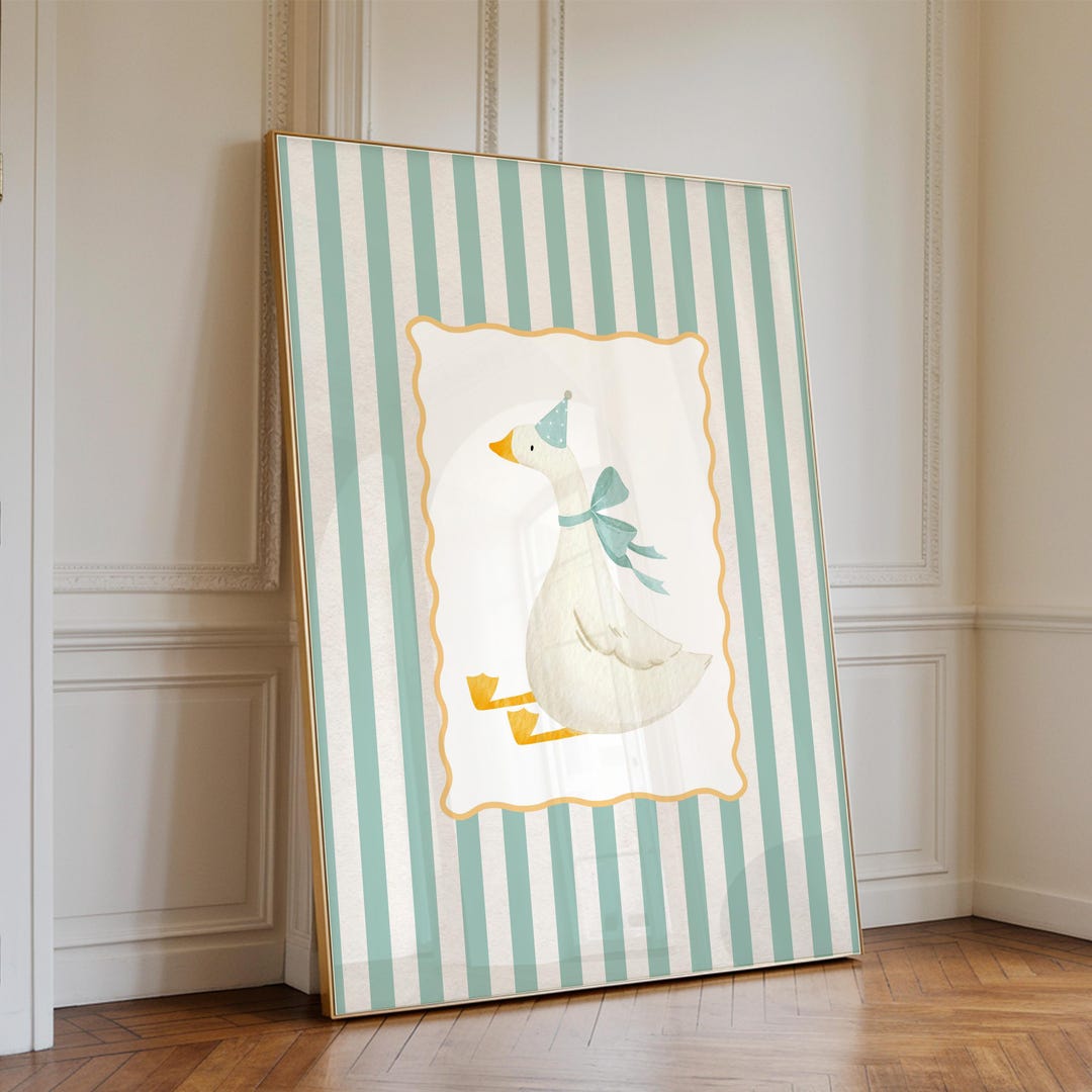 Vintage Blue Goose Nursery Print, Kids Room Decor, Silly Goose Print ...