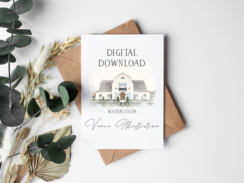 Watercolor Wedding Venue Illustration, Custom Wedding Invitations, DIY Wedding Decor, Digital Download, Wedding Gifts 