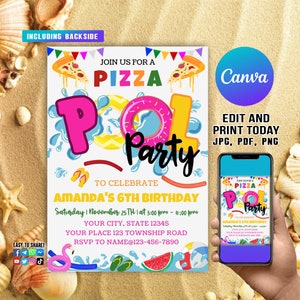 Pizza Pool Party Invitation, Boy Pool Party, Pizza and Pool Party ...