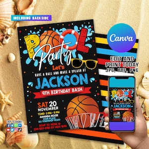 Basketball Pool-Geburtstags-Einladung, Basketball-Geburtstags-Einladung, Sport-Geburtstags-Einladung, Sports Pool Invite, Pool Party INSTANT DOWNLOAD
