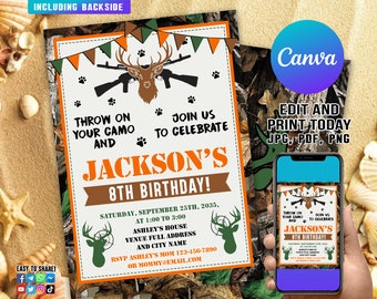 Hunting Party Invitations, Hunting Birthday Party Invitation, Hunting Theme Party Invitation, Instant Access, Editable with Canva hunting