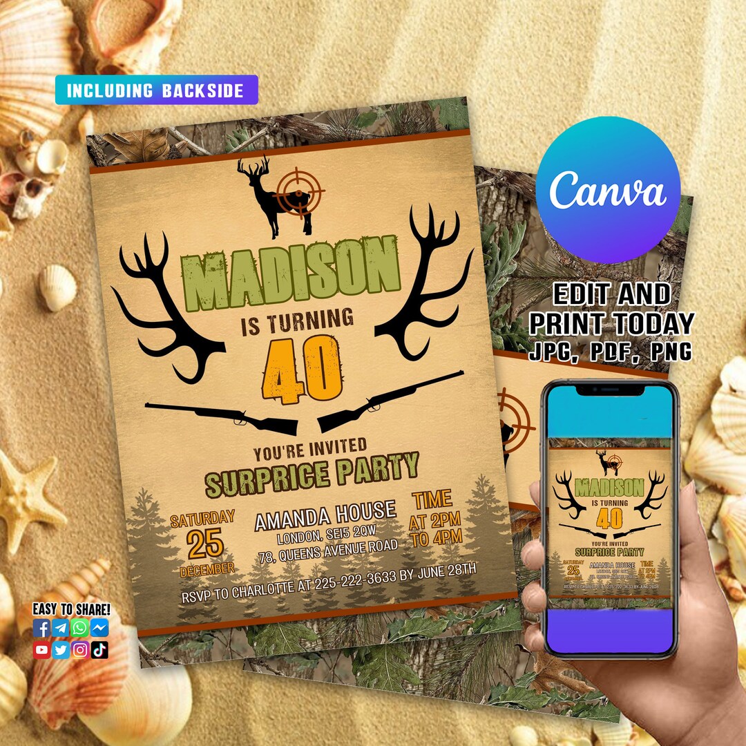 Editable Hunting Birthday Invitation. Camo Birthday. Deer Birthday ...