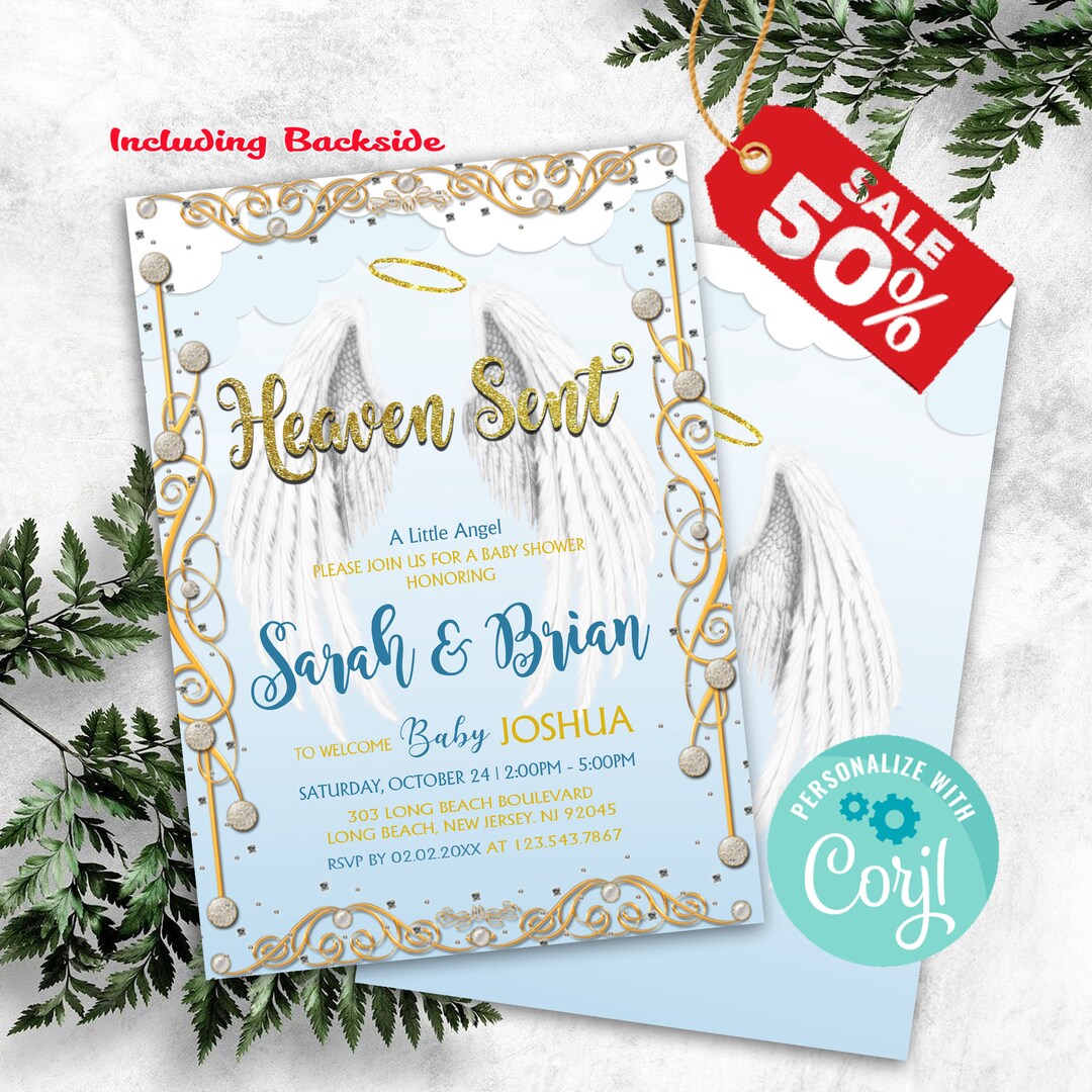 Heaven Invitation, Heaven Sent Baby Shower Invitation, Baby Shower ...